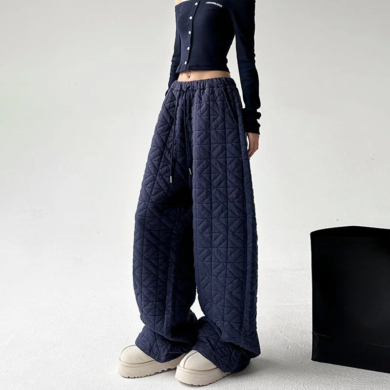 Diamond Check Thickened Cuffed Casual Pants Chic Checkered Pants