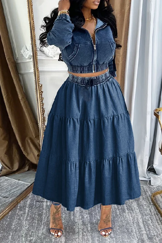 Casual Hooded Denim Jacket & Ruffle Skirt Set Knit Jacket Woven Jacket Fleece Jacket Casual Hooded Denim Jacket & Ruffle Skirt Set Knit Jacket Woven Jacket Fleece Jacket