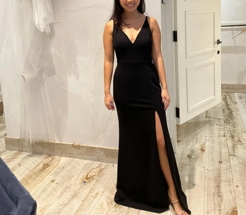 Simple Black Neck Mermaid Slit Evening Dress,Long Party Dress cc2910 Shift Classic Vintage Simple Black Neck Mermaid Slit Evening Dress,Long Party Dress cc2910 Shift Classic Vintage
