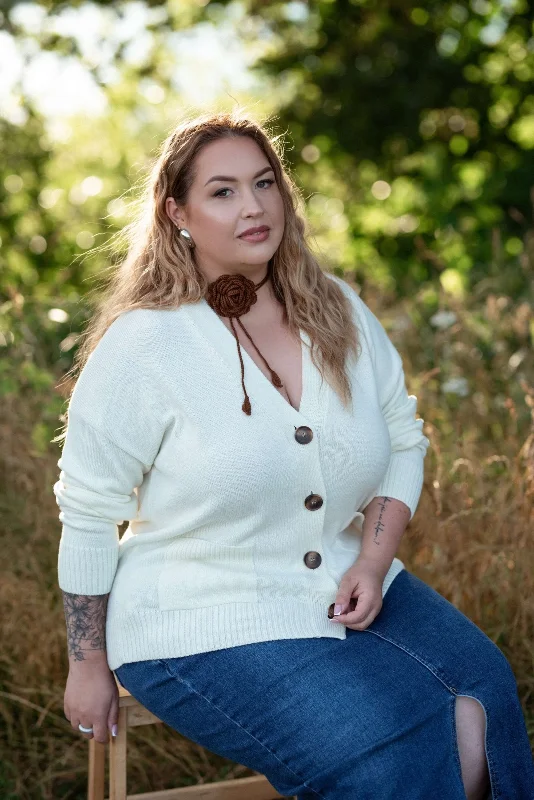 Button-Up Merino Wool Cardigan Natural White Stylish Fashionable Trendy
