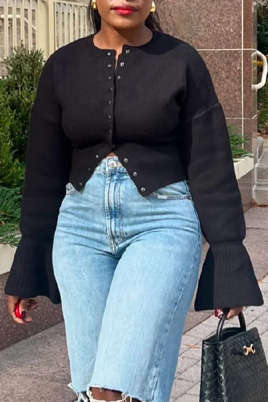 Stylish Drop Shoulder Flared Sleeve Short Cardigan Satin Blend Silk Blend Wool Blend Stylish Drop Shoulder Flared Sleeve Short Cardigan Satin Blend Silk Blend Wool Blend