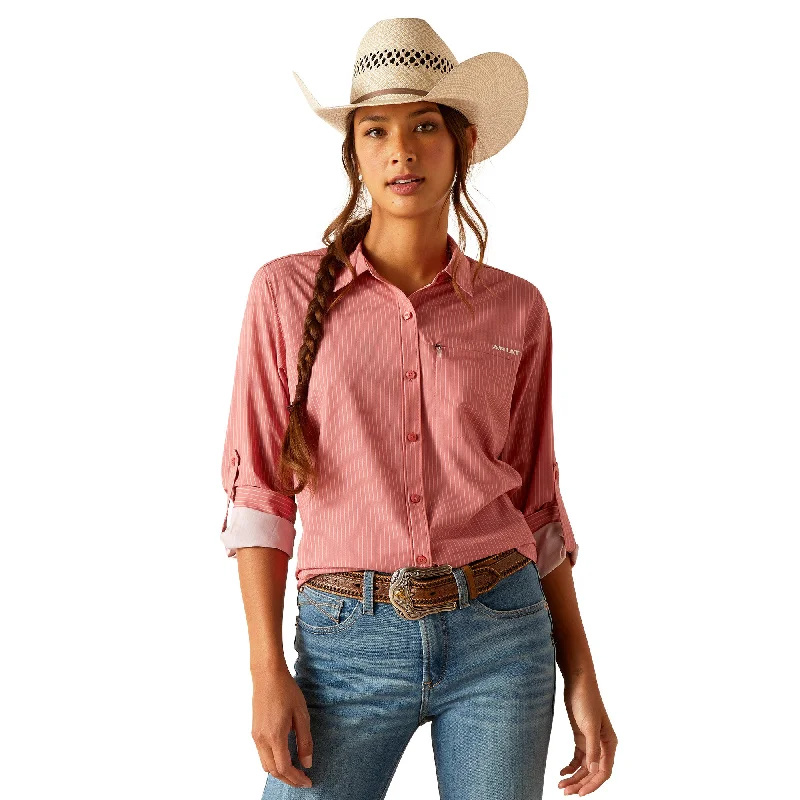 Ariat Ladies VentTEK Stretch Faded Rose Pinstripe Shirt 10048858-- Nylon Fabric Polyester Fabric Spandex Fabric Ariat Ladies VentTEK Stretch Faded Rose Pinstripe Shirt 10048858-- Nylon Fabric Polyester Fabric Spandex Fabric