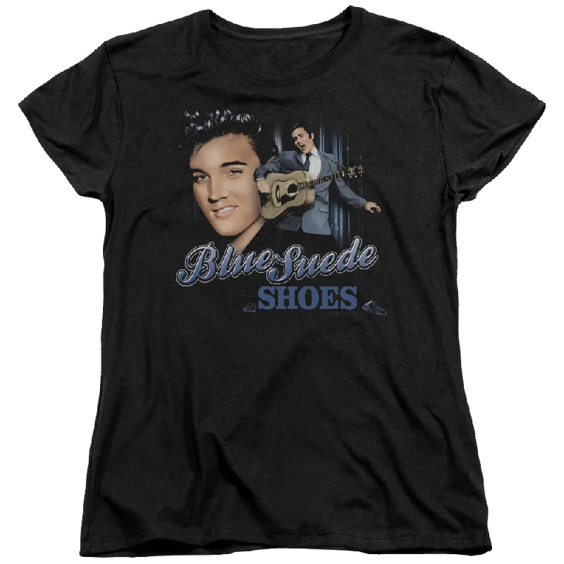 Elvis Presley Blue Suede Shoes - Women's T-Shirt-- Ribbed T-Shirt High Neck Heavyweight