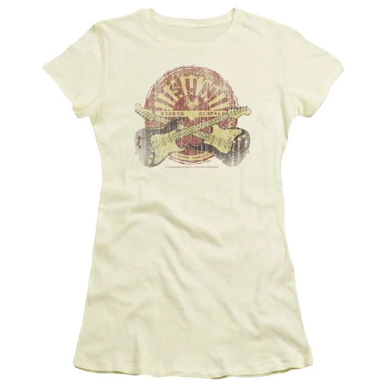 Sun Records Crossed Guitars - Juniors T-Shirt-- Front Pockets Side Pockets Patch Pockets