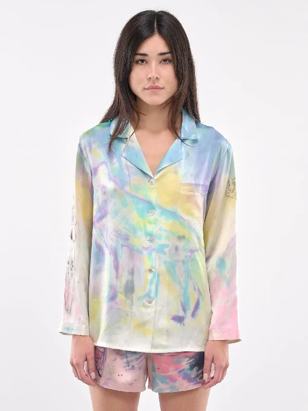 Hand Dyed & Illustrated Shirt (CB24HL08-BEIGE-PINK-MULTI)-- Zippered Front Buttoned Front Snap Front Hand Dyed & Illustrated Shirt (CB24HL08-BEIGE-PINK-MULTI)-- Zippered Front Buttoned Front Snap Front