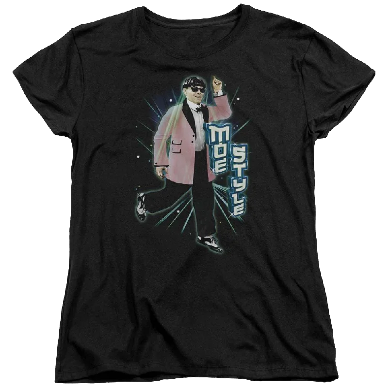The Three Stooges Moe Style Women's T-Shirt-- Zippered Front Buttoned Front Snap Front