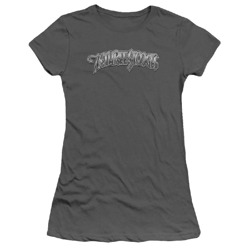 The Three Stooges Metallic Logo Juniors T-Shirt-- Faux Fur Fabric Real Fur Fabric Shearling Fabric