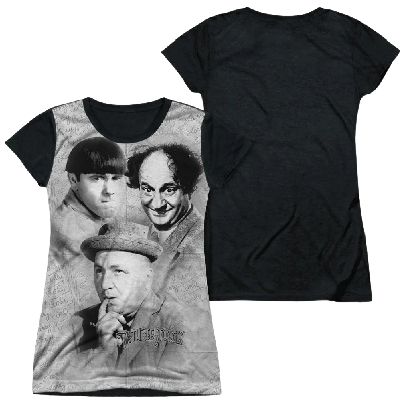 The Three Stooges Signature Juniors Black Back T-Shirt-- Houndstooth Herringbone Solid