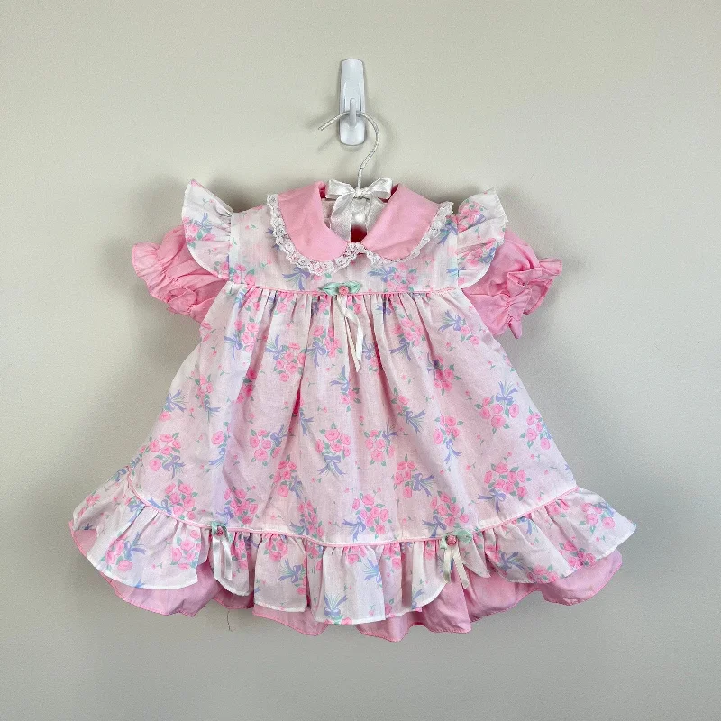 Vintage Mayfair Pink Floral Pinafore Dress 12 Months Tunics Corduroy durable