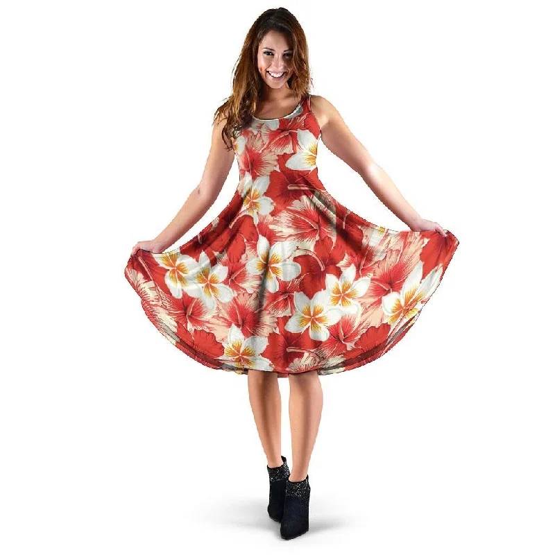 Red And White Hibiscus Hawaiian Print Dress Tunics Modern contemporary