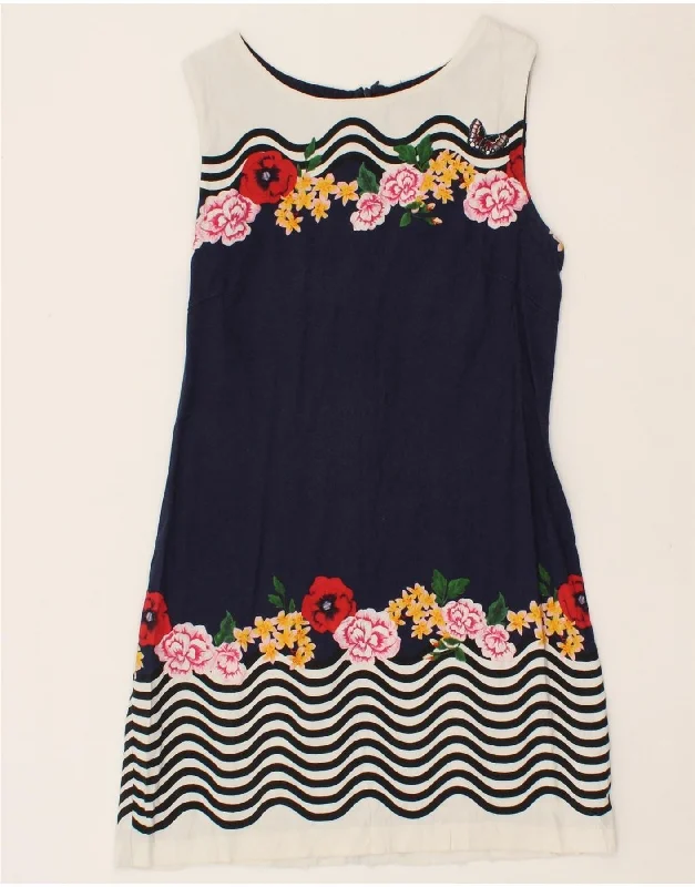 DESIGUAL Womens Sleeveless A-Line Dress EU 42 Large Navy Blue Floral Linen Tunics New arrival