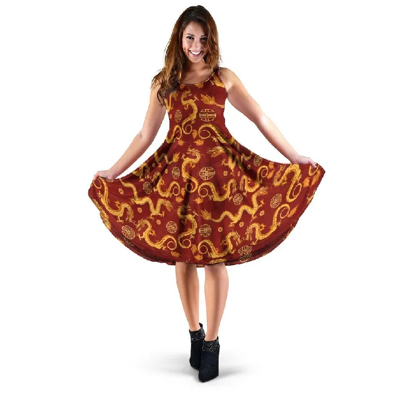 Red Chinese Dragon Dress Tunics Ceremony elegant