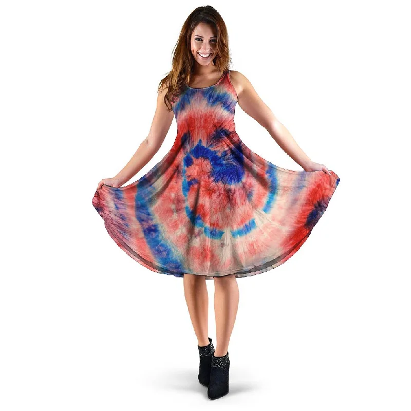 Tie Dye Swirl Batik Dress Crew Neckline Sporty