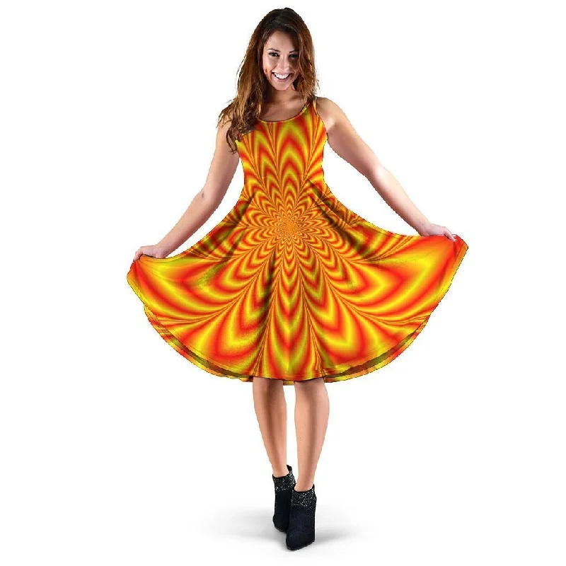 Red and Yellow Abstract Optical illusion Dress Tunics Winter warm