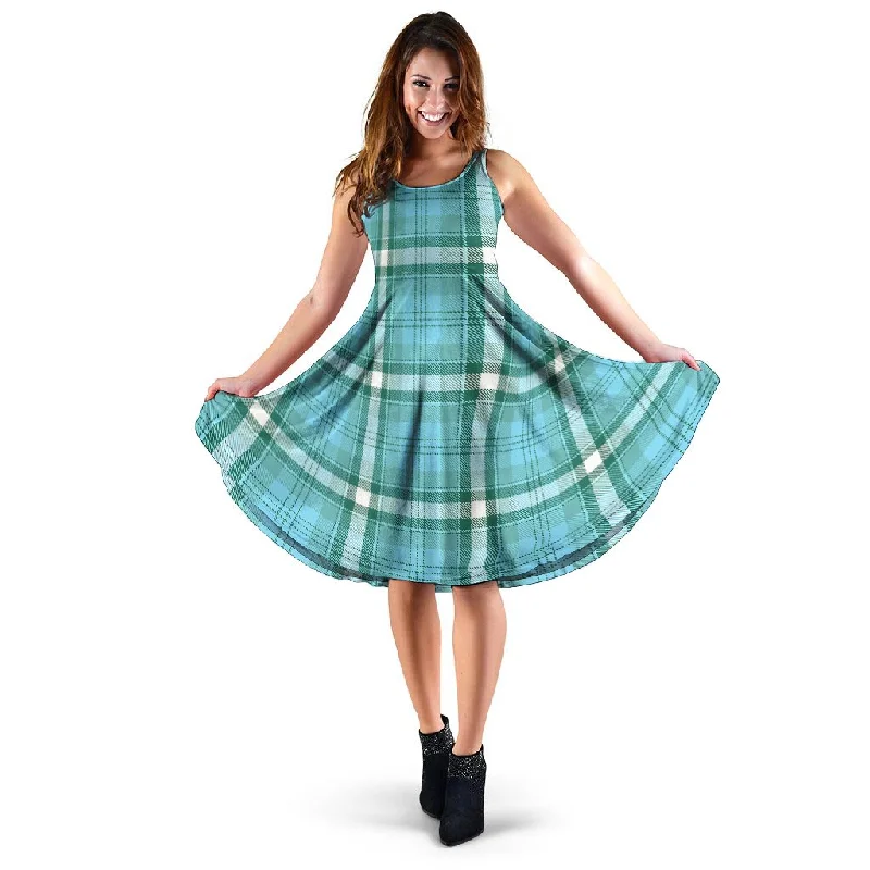 Tartan Aqua Blue Plaid Dress Tunics Versatile stylish