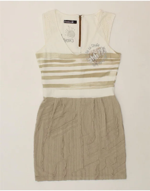DESIGUAL Womens Graphic Sleeveless Basic Dress UK 14 Large Beige Tunics Party sparkling