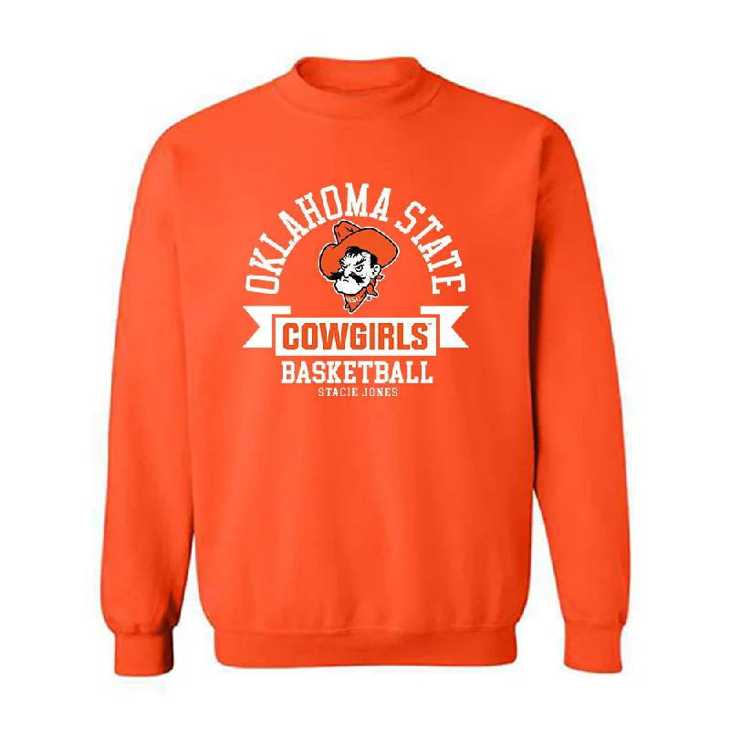 Oklahoma State - NCAA Women's Basketball : Stacie Jones - Classic Fashion Shersey Crewneck Sweatshirt Hoodie with Distressed Vintage Worn Oklahoma State - NCAA Women's Basketball : Stacie Jones - Classic Fashion Shersey Crewneck Sweatshirt Hoodie with Distressed Vintage Worn
