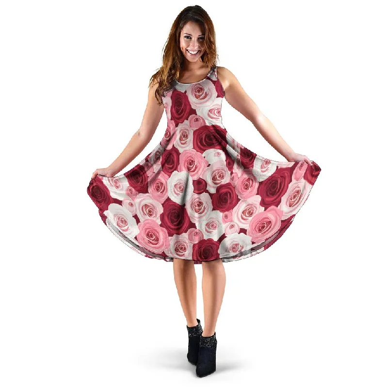 Red And Pink Rose Floral Dress Tunics Sale discount