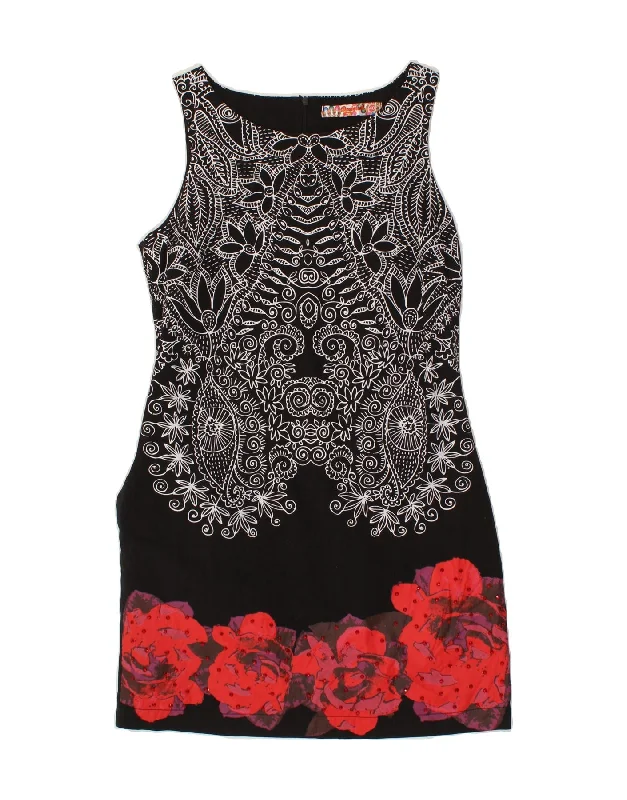 DESIGUAL Womens Sleeveless Sheath Dress EU 40 Medium Black Floral Tunics Review highly