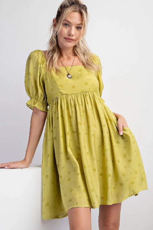 Lime Floral Puff Sleeve Dress Tunics Favorite customer
