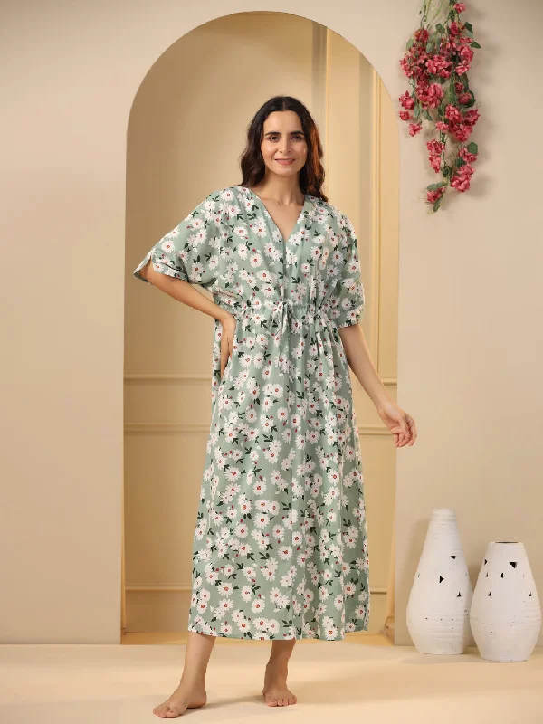 Women Pure Cotton Night Dress Cowl Neckline Elegant