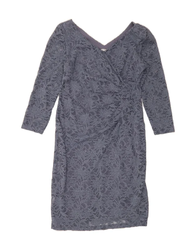 GINA BACCONI Womens Long Sleeve Sheath Dress UK 18 XL Navy Blue Floral Tunics Velvet soft GINA BACCONI Womens Long Sleeve Sheath Dress UK 18 XL Navy Blue Floral Tunics Velvet soft