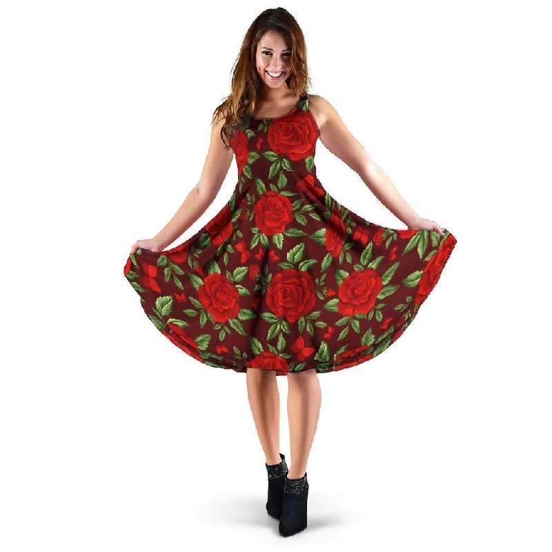 Red Rose Flower Dress Floral Print girly