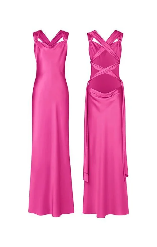 Hot Pink Straps Open Back Sheath Satin Long Party Dress Wedding Guest Dress, DP4778 Tunics Wedding white Hot Pink Straps Open Back Sheath Satin Long Party Dress Wedding Guest Dress, DP4778 Tunics Wedding white