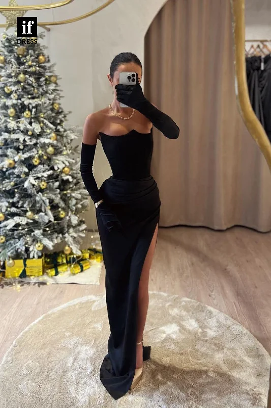 34812 - Off-Shoulder Scoop High Split Pleats Straight Long Prom Party Dress with Gloves Tunics Running lightweight 34812 - Off-Shoulder Scoop High Split Pleats Straight Long Prom Party Dress with Gloves Tunics Running lightweight