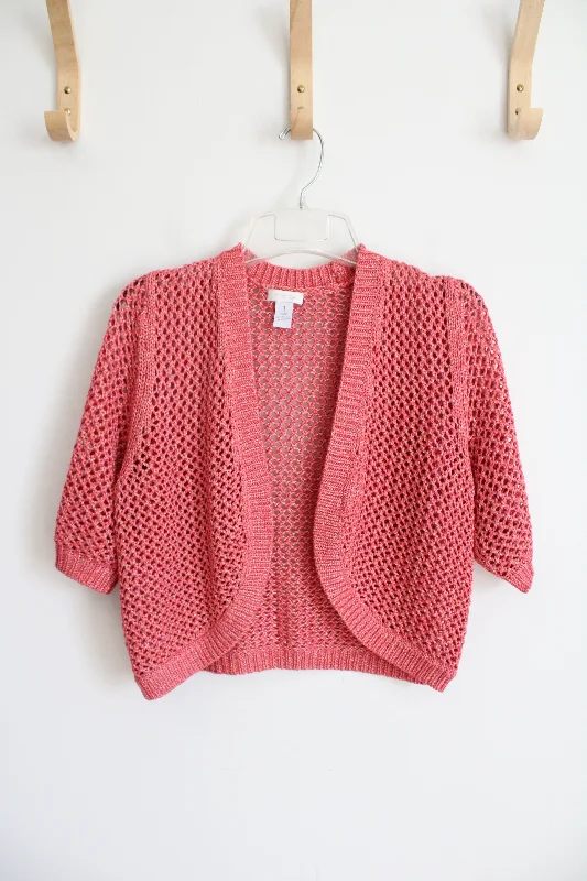 Chico's Pink Knit Shrug Cardigan | M (1) Hooded Caped Shawl Collar