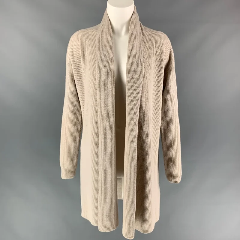 FALCONERI Size S Oatmeal Ribebd Cashmere Shawl Collar Cardigan Sequined Glittery Shiny
