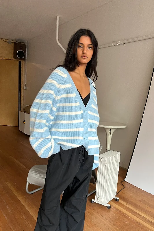 STRIPED CARDIGAN Boat Neck Shawl Collar Notched Collar