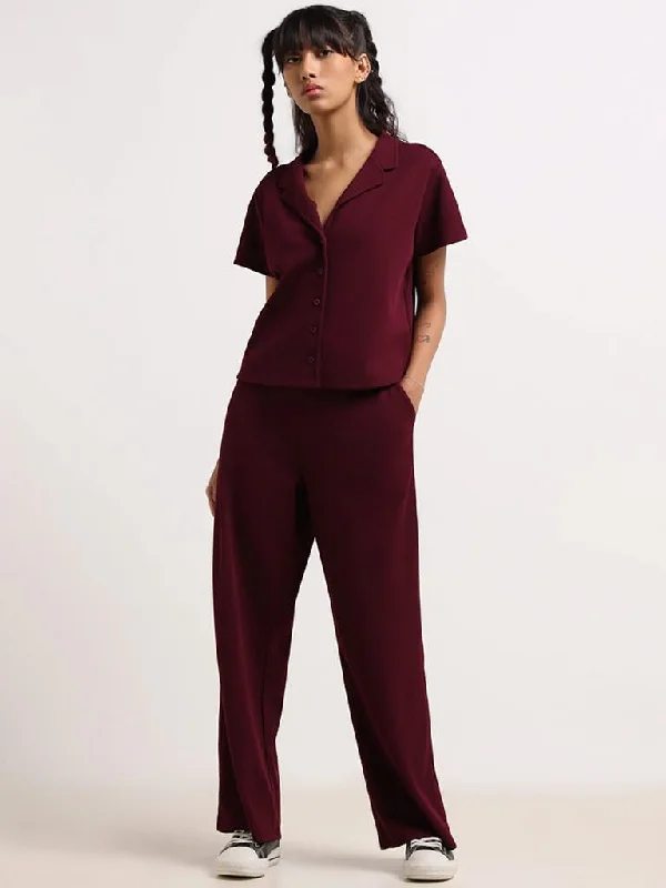 Superstar Burgundy Wide-Leg Pants Comfortable Cargo Pants