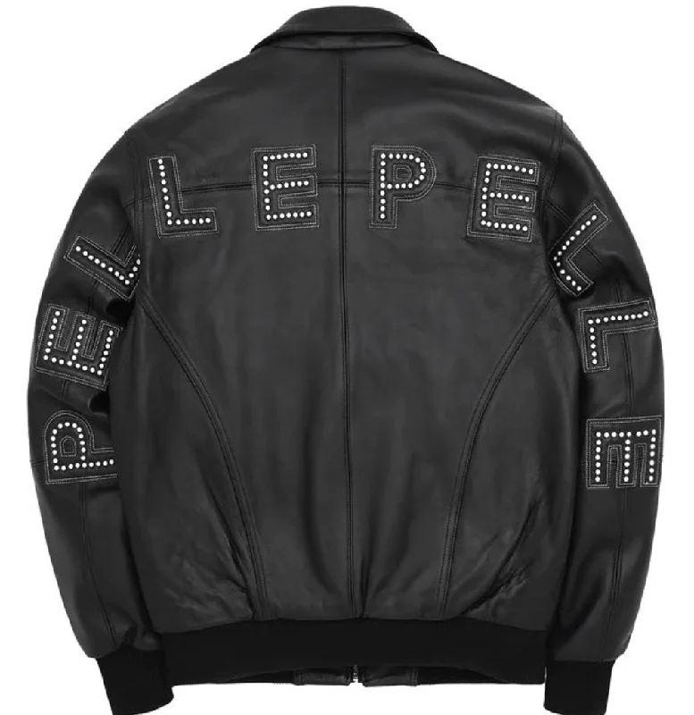 Pelle Pelle Stones Leather Varsity Jacket - Black Jersey Jacket Tulle Jacket Batik Jacket