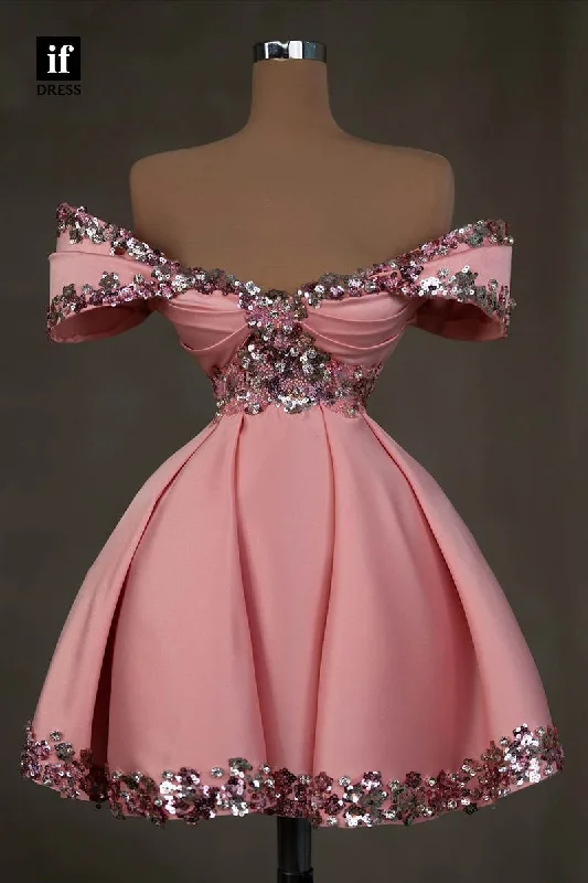 F1406  -Glamorous Strapless Beads A-Line Short Homecoming Party Dress Tunics Bridal satin