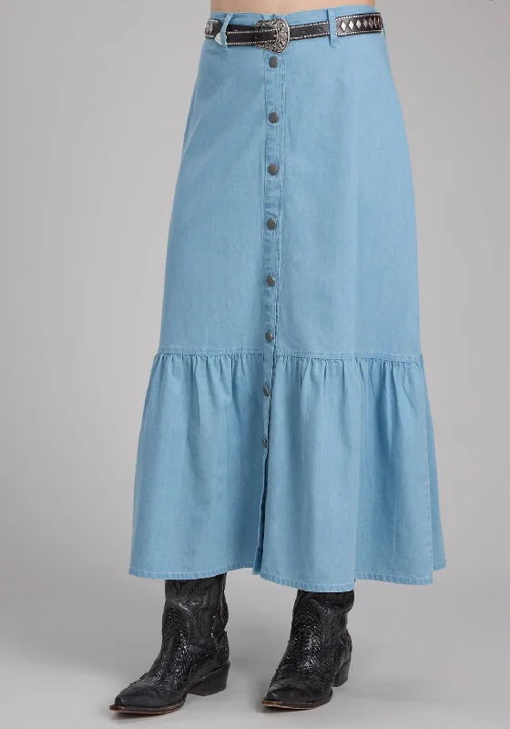 Roper Womens Maxi Length Ruffle Blue 100% Cotton Skirt leather skirt bold