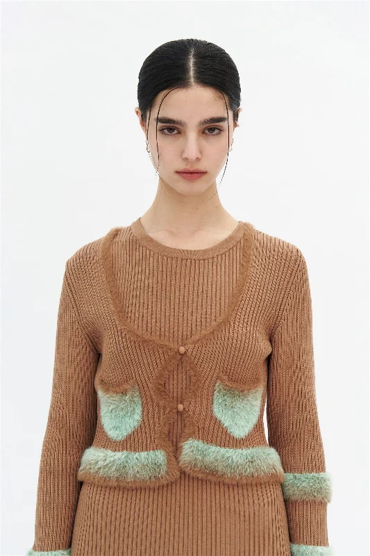MOROSE FAUX FUR TRIMMED CROPPED CARDIGAN Faux Fur Fabric Real Fur Fabric Shearling Fabric
