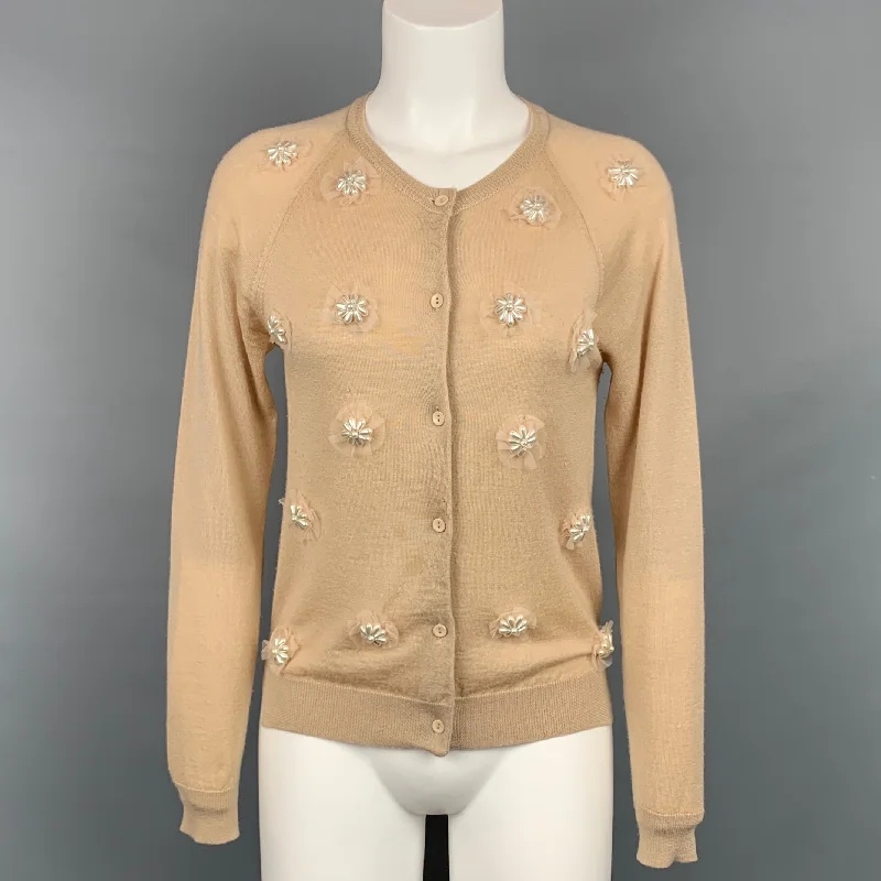 SIMONE ROCHA Size S Beige Merino Wool Blend Beaded Cardigan Front Pockets Side Pockets Patch Pockets SIMONE ROCHA Size S Beige Merino Wool Blend Beaded Cardigan Front Pockets Side Pockets Patch Pockets