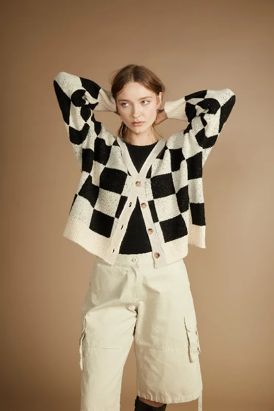 CHECKERED CARDIGAN Neon metallic Matte
