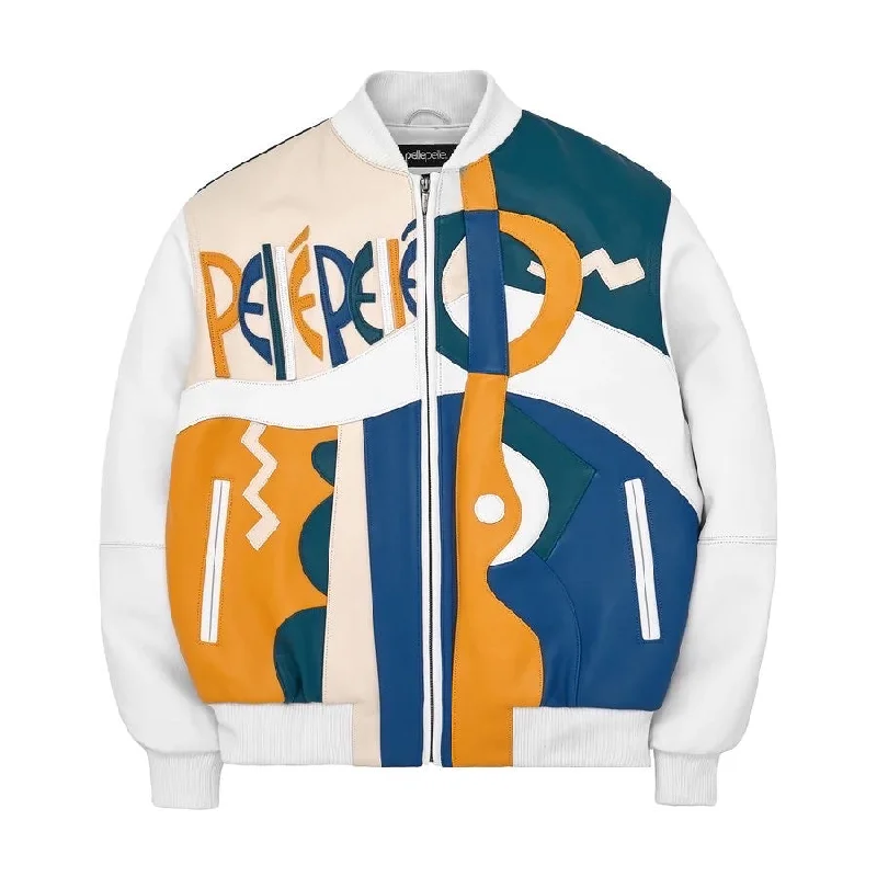 Pelle Pelle Picasso Leather Varsity Jacket - White Rayon Jacket Velvet Jacket Corduroy Jacket