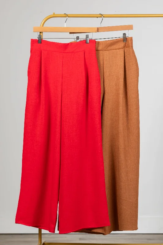 Front Pleats Elastic Waist With Pockets Pants Comfy High-Waist Jeans