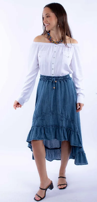 Scully Womens Ruffle Hi Lo Dark Blue 100% Cotton Skirt leather skirt sleek