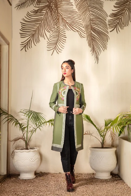 1 PC Stitched | Cotton Emborided long Jacket Satin Jacket Silk Jacket Chiffon Jacket