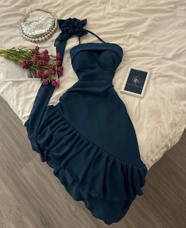 Dark Teal Halter Neck Sheath Chiffon Long Party Dress Evening Dress, DP4765 Tunics Spring floral Dark Teal Halter Neck Sheath Chiffon Long Party Dress Evening Dress, DP4765 Tunics Spring floral