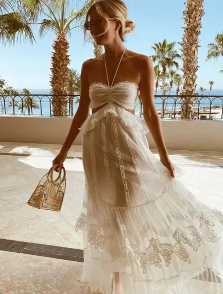 Elegant Halter Neck A-Line Lace Long Party Dress Chic Birthday Dress, DP4751 Tunics Designer luxury Elegant Halter Neck A-Line Lace Long Party Dress Chic Birthday Dress, DP4751 Tunics Designer luxury