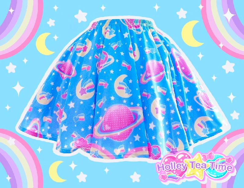 Saturn's Wish Blue Mini Skater Skirt cashmere skirt plush