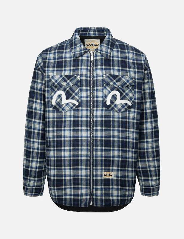 Reversible with Seagull Print Loose Fit Shirt Jacket Zip Front Button Front Snap Front Reversible with Seagull Print Loose Fit Shirt Jacket Zip Front Button Front Snap Front