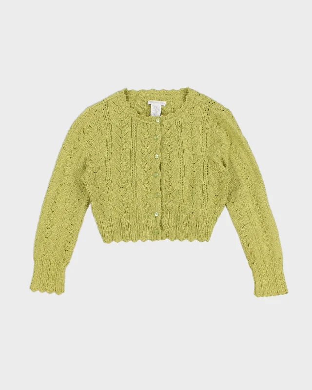 Y2K 00s Worthington Green Cropped Cardigan - S Spandex Rayon Corduroy