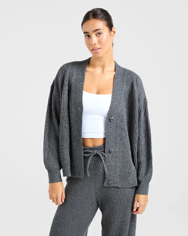 Lounge Oversized Knit Cardigan - Charcoal Transparent Opaque Sheer