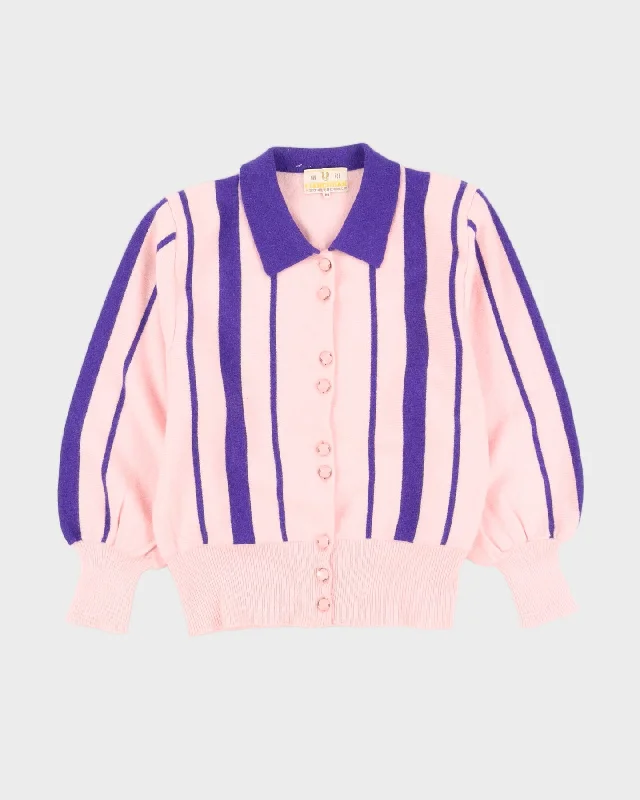 00s Purple And Pink Knitted Cardigan - M Sequined Glittery Shiny